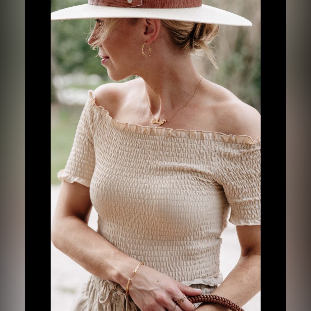 Off the shoulder smocked top
